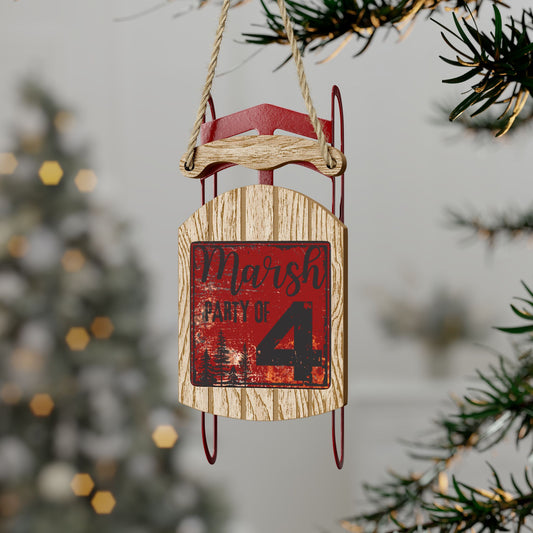 Personalized Party Rustic Sled Ornaments