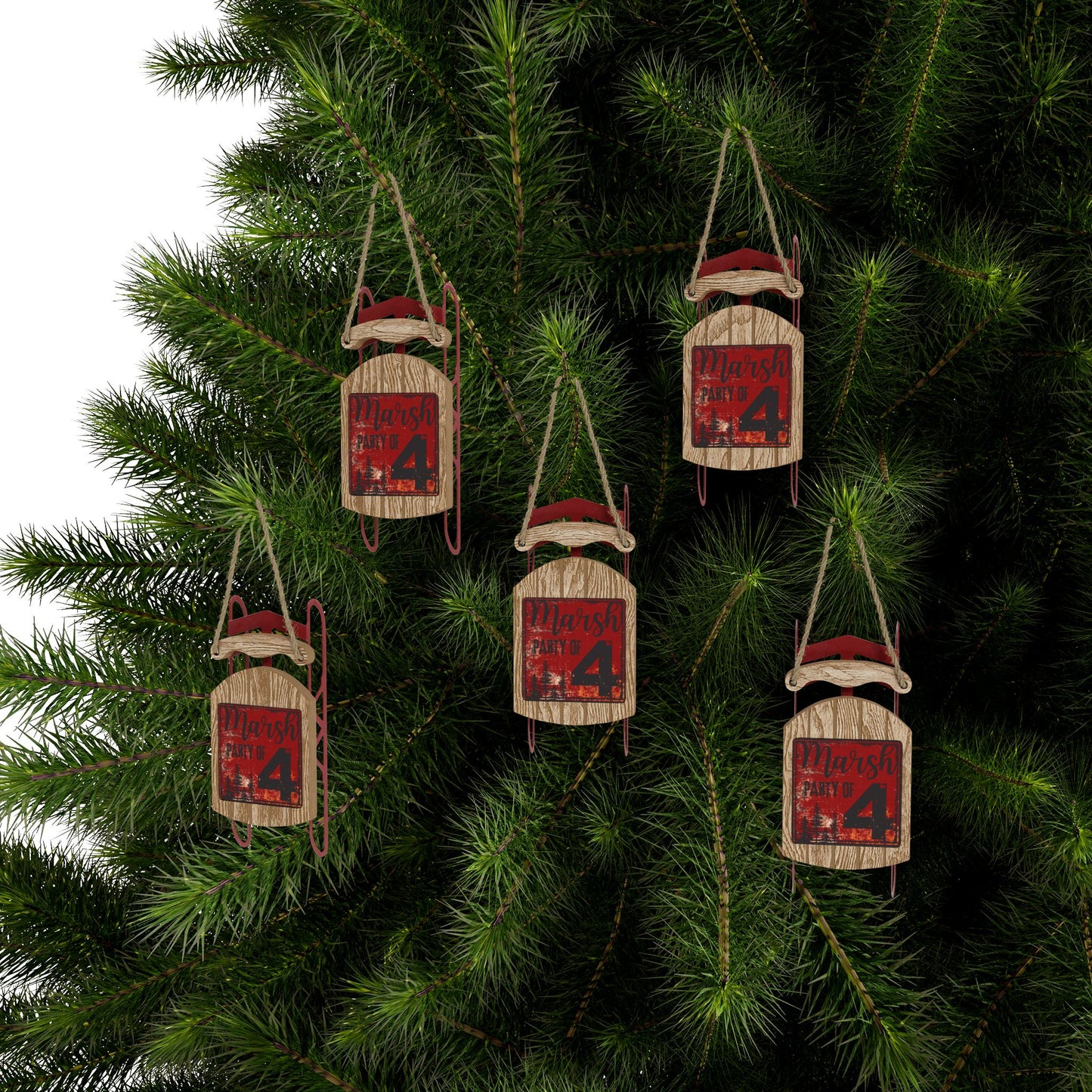 Personalized Party Rustic Sled Ornaments