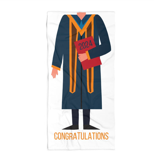 Beach towel with graduate robe and congratulations message