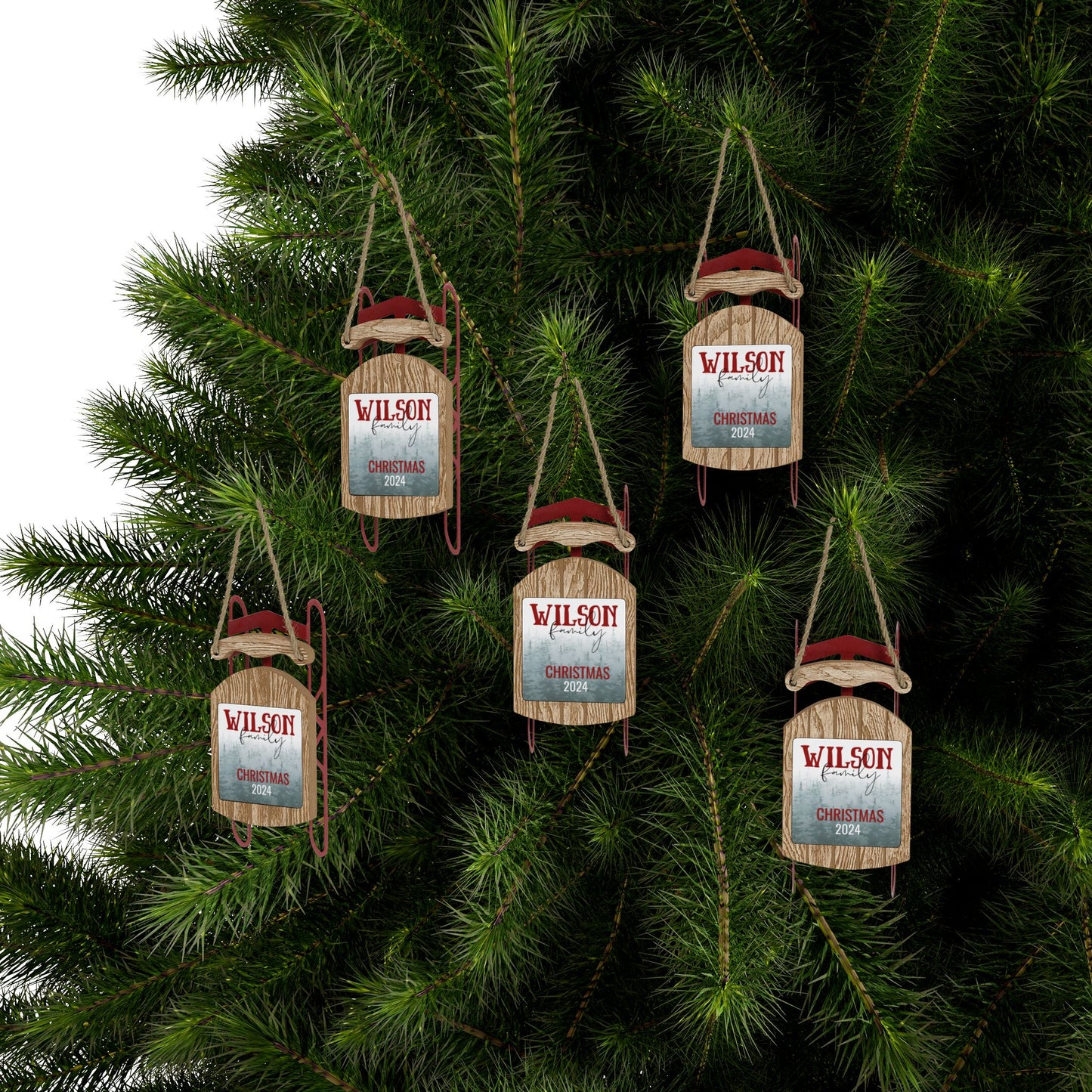 Personalized Forest Family Sled Ornament