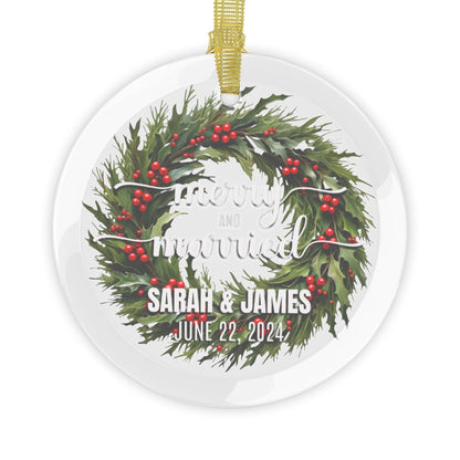 Personalized Merry & Married Glass Ornament