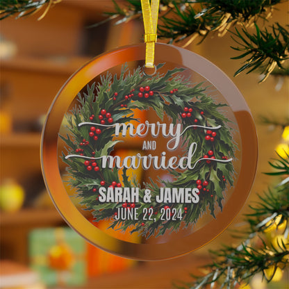 Personalized Merry & Married Glass Ornament