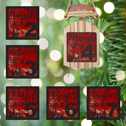 Personalized Party Rustic Sled Ornaments