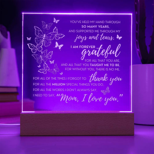 Through the Years Engraved Acrylic Butterfly Multi-color LED Plaque for Mother